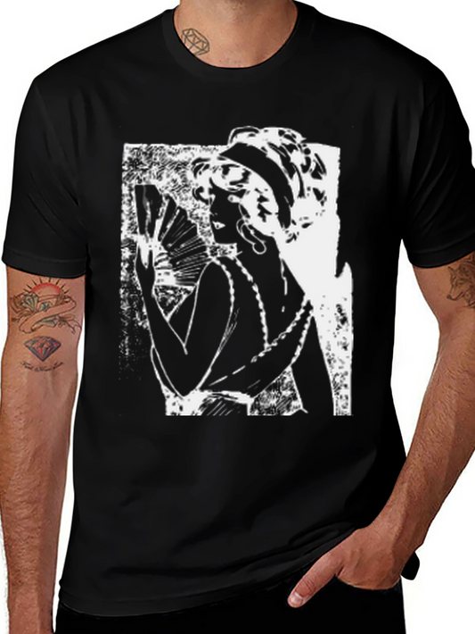 Vintage Flapper Graphic Tee - Black Cotton T-Shirt