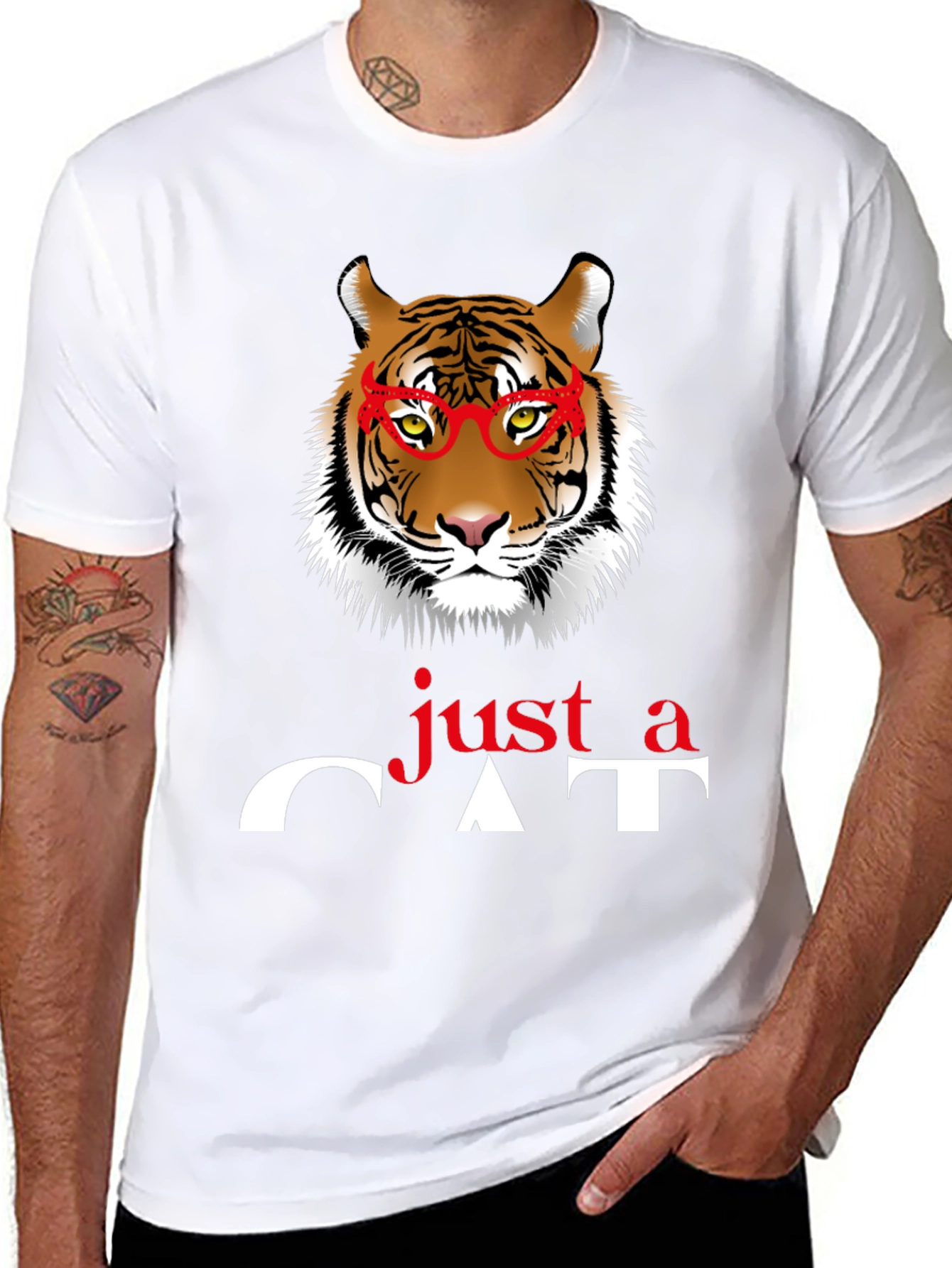 Just a Cat T-Shirt - Tiger with Glasses