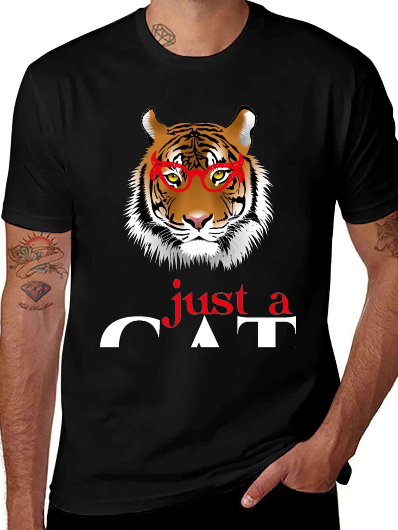 Just a Cat T-Shirt - Tiger with Glasses