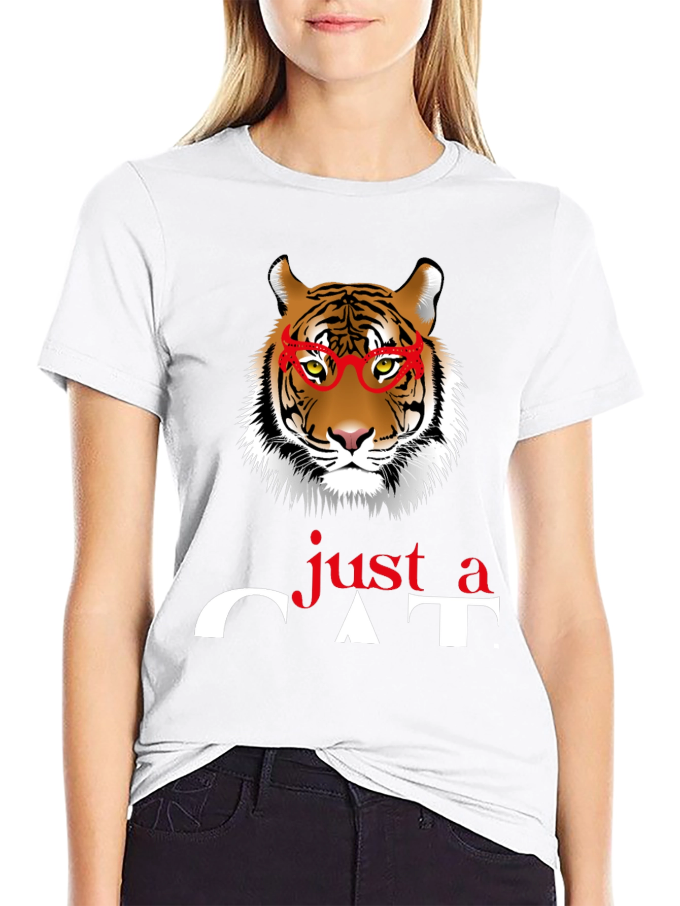 Just a Cat T-Shirt - Tiger with Glasses
