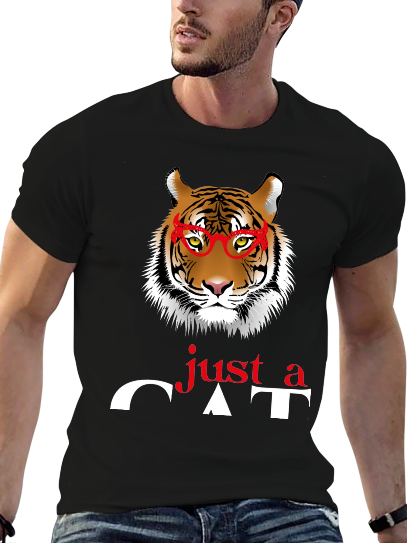 Just a Cat T-Shirt - Tiger with Glasses