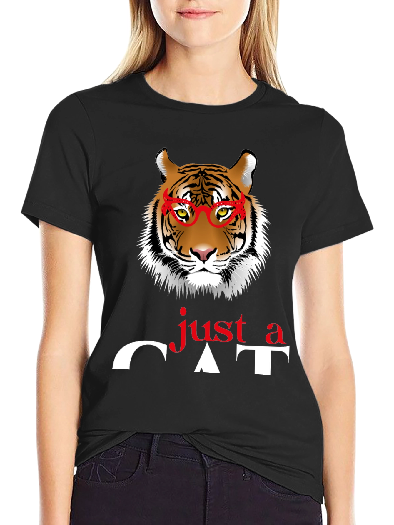 Just a Cat T-Shirt - Tiger with Glasses