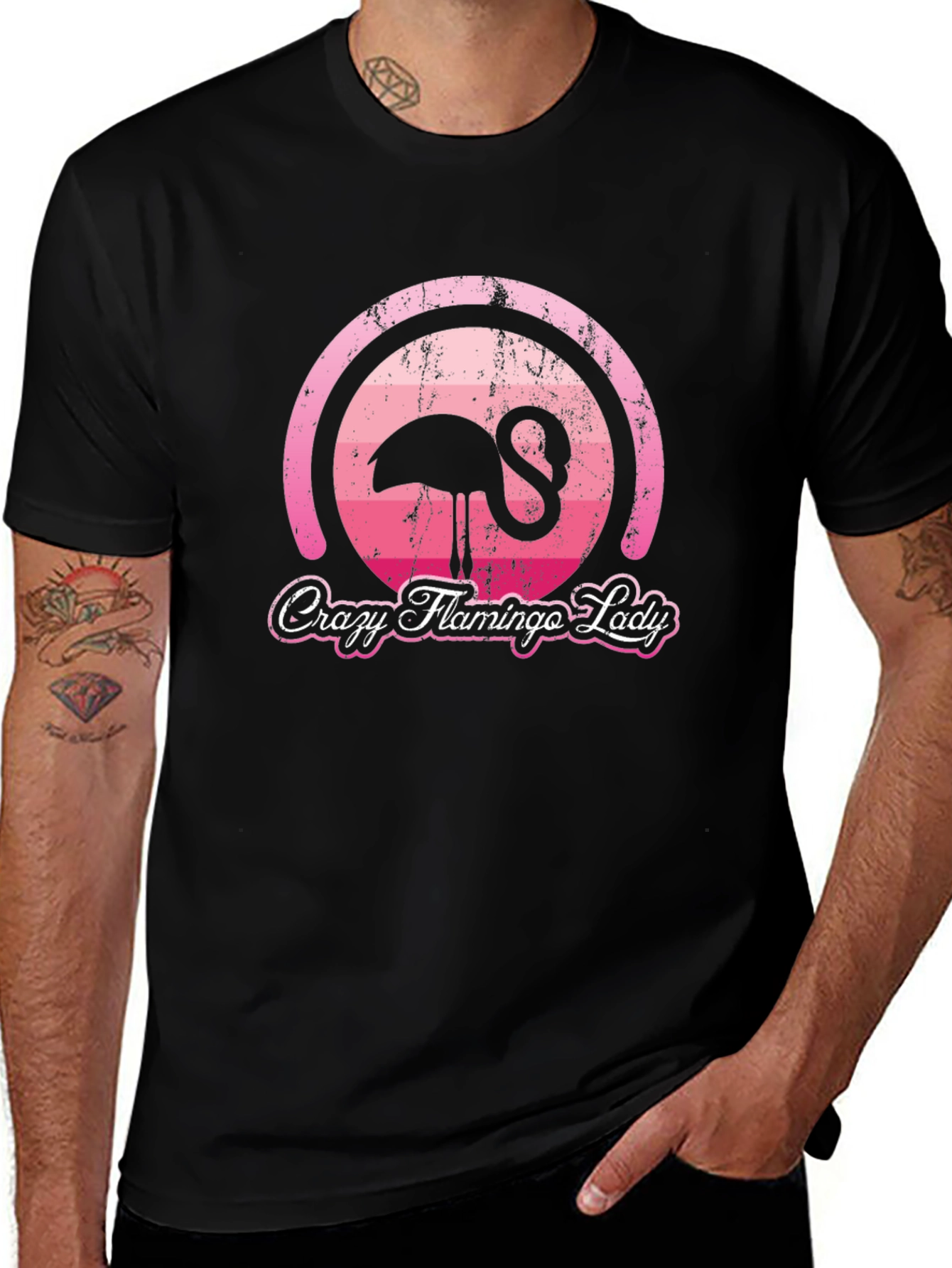 Crazy Flamingo Lady Graphic T-Shirt