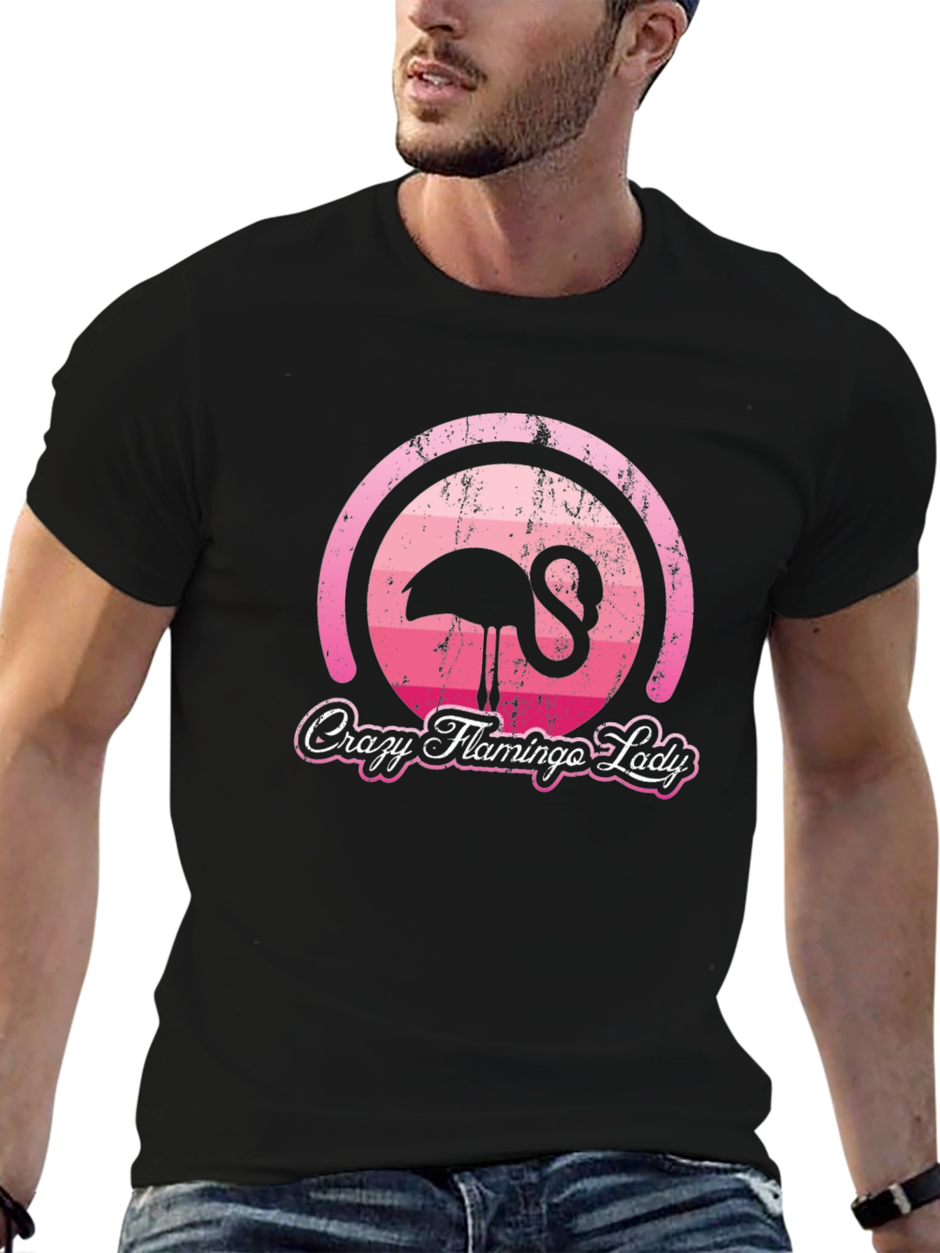 Crazy Flamingo Lady Graphic T-Shirt