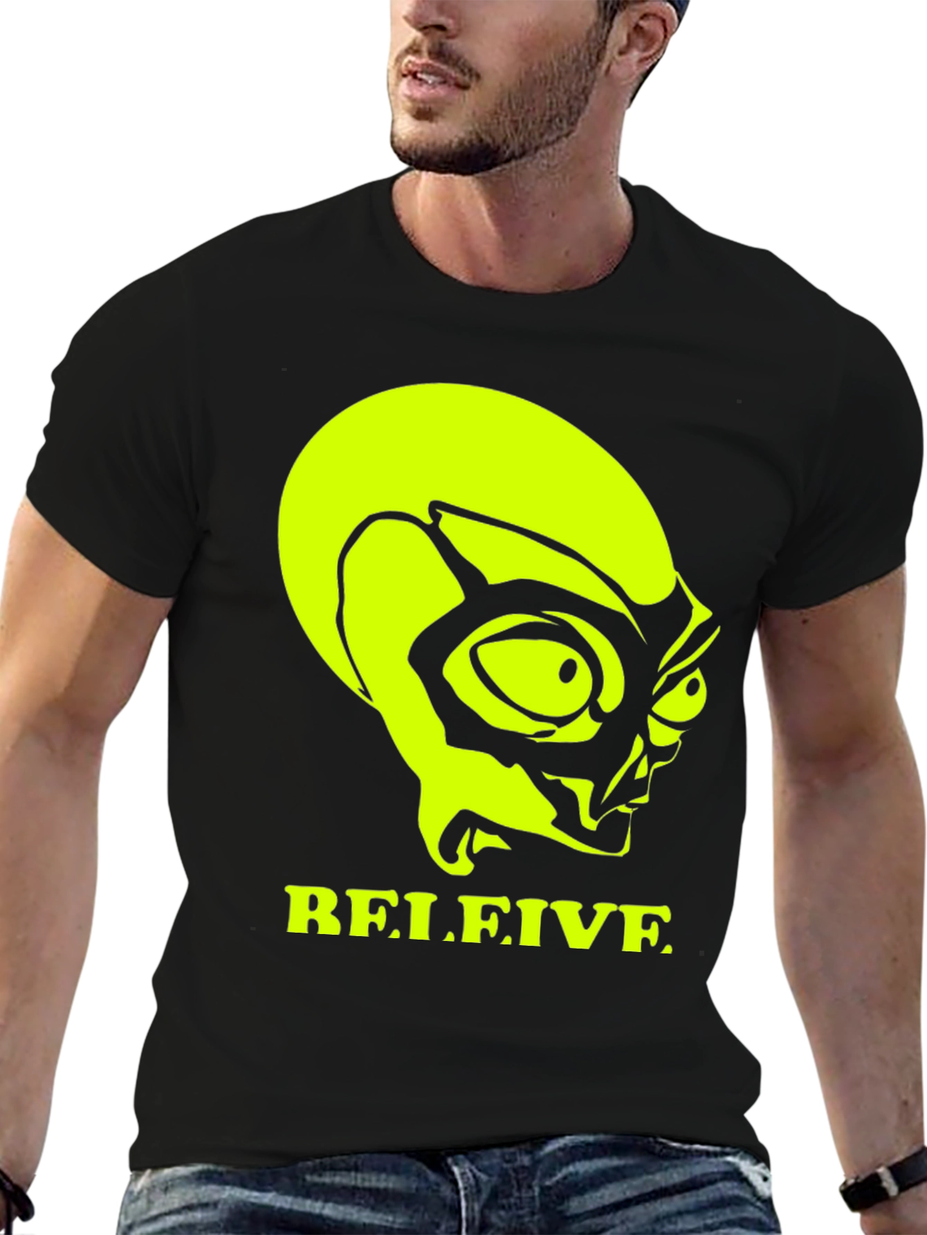 Believe Alien Graphic Tee - Black Cotton T-Shirt