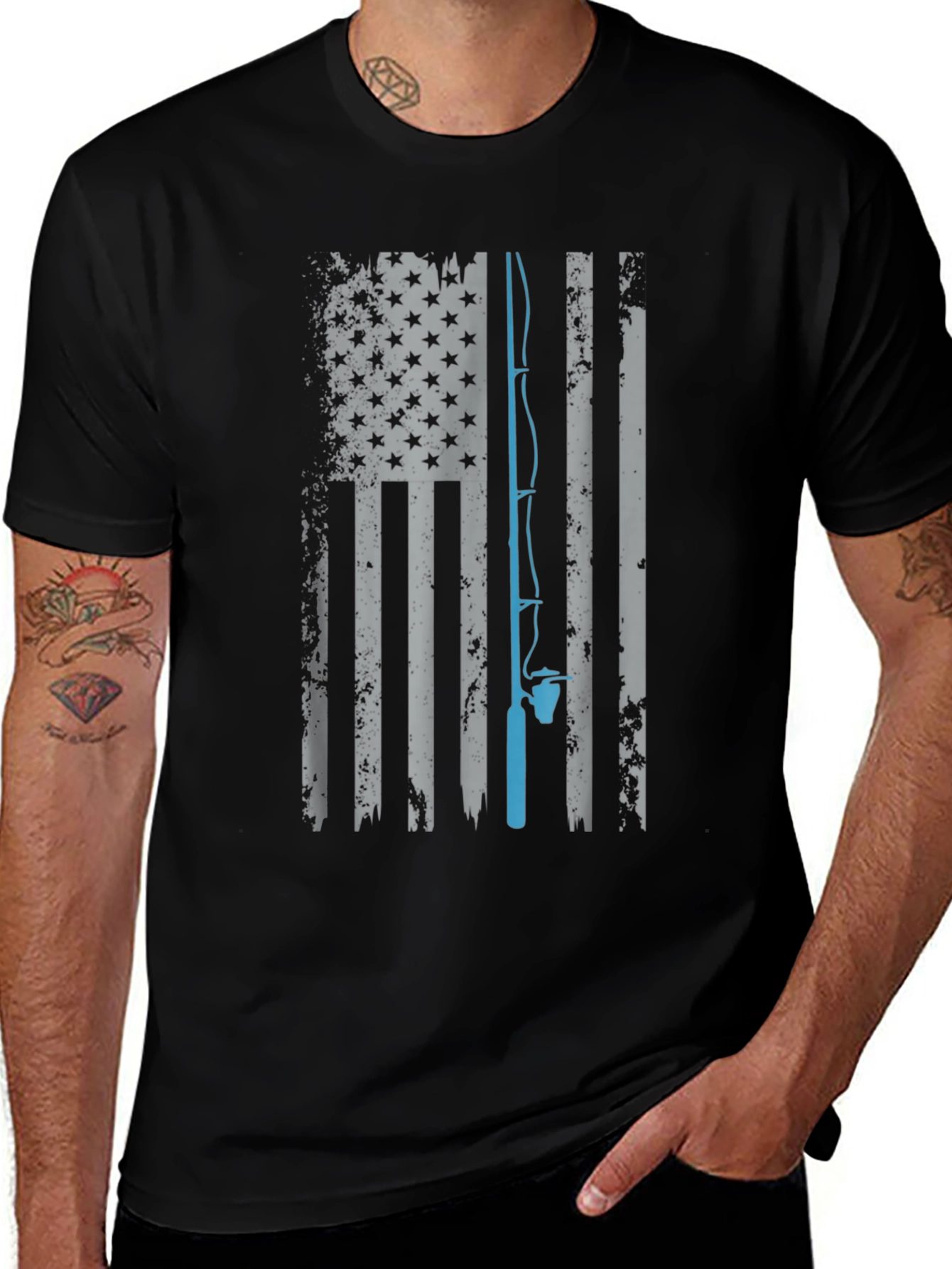 Fishing Flag Tee - Patriotic Angler Shirt