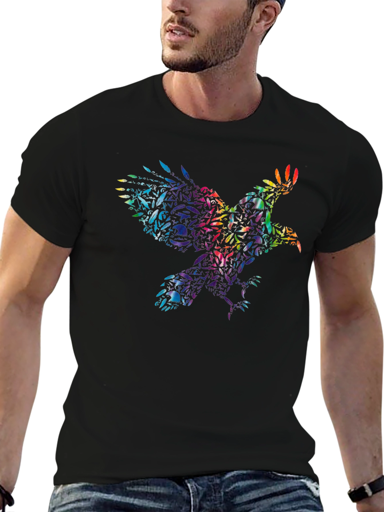 Rainbow Eagle Skull T-Shirt - Mens Graphic Tee
