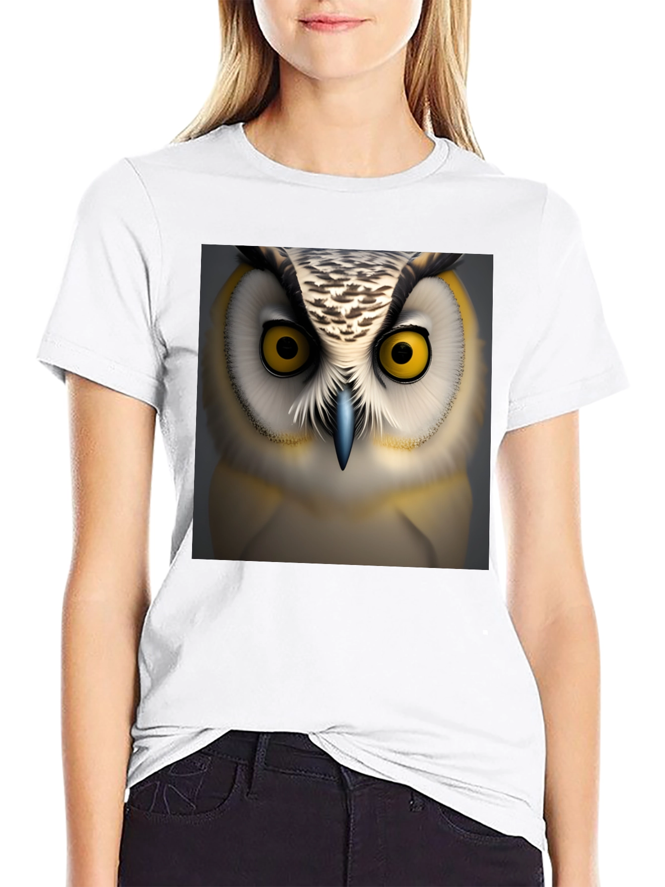 Owl Face Graphic Print Black T-Shirt