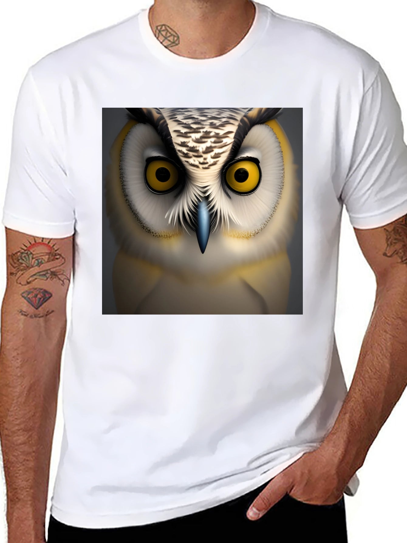 Owl Face Graphic Print Black T-Shirt