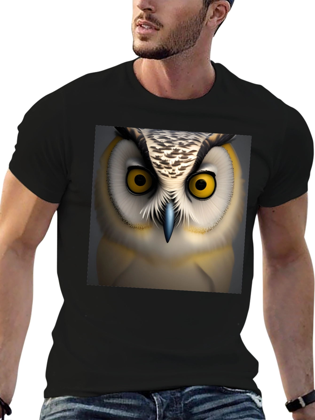 Owl Face Graphic Print Black T-Shirt