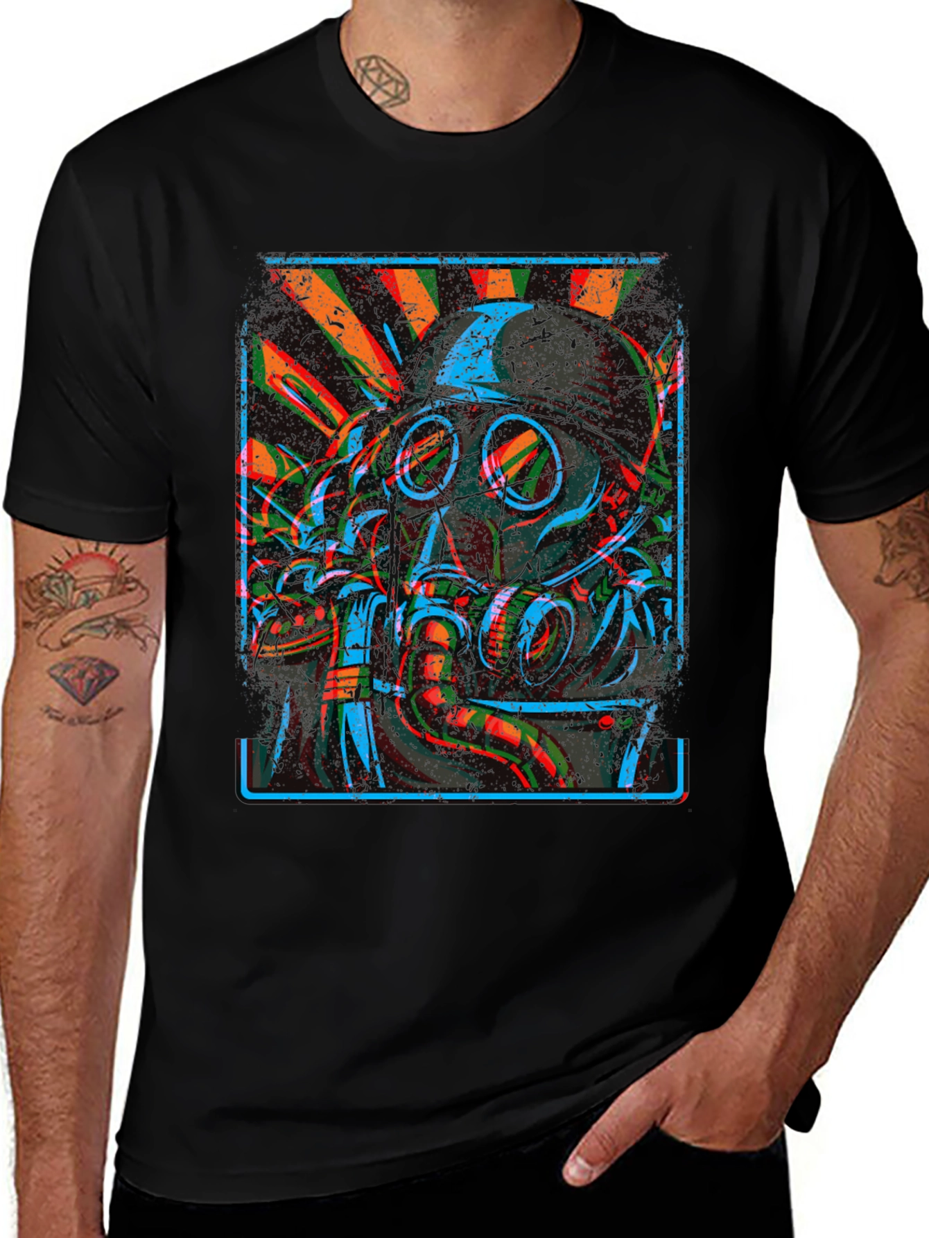 Gas Mask Graphic Print Black T-Shirt