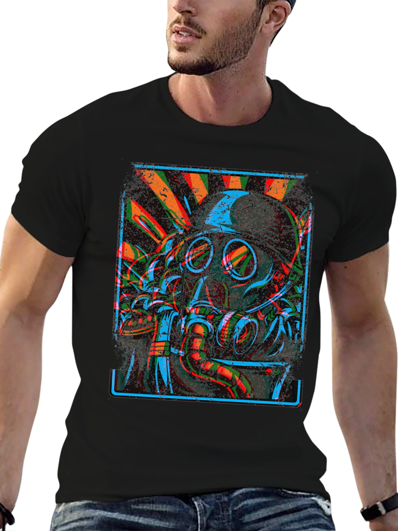 Gas Mask Graphic Print Black T-Shirt