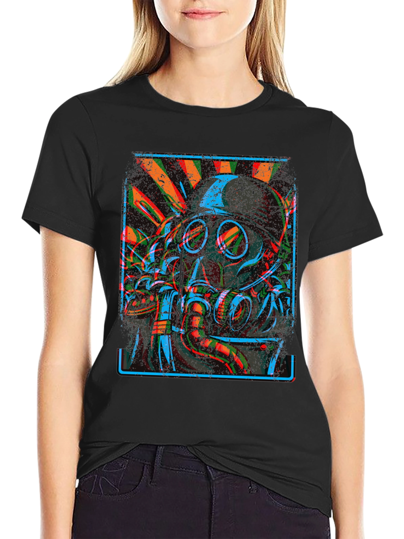 Gas Mask Graphic Print Black T-Shirt