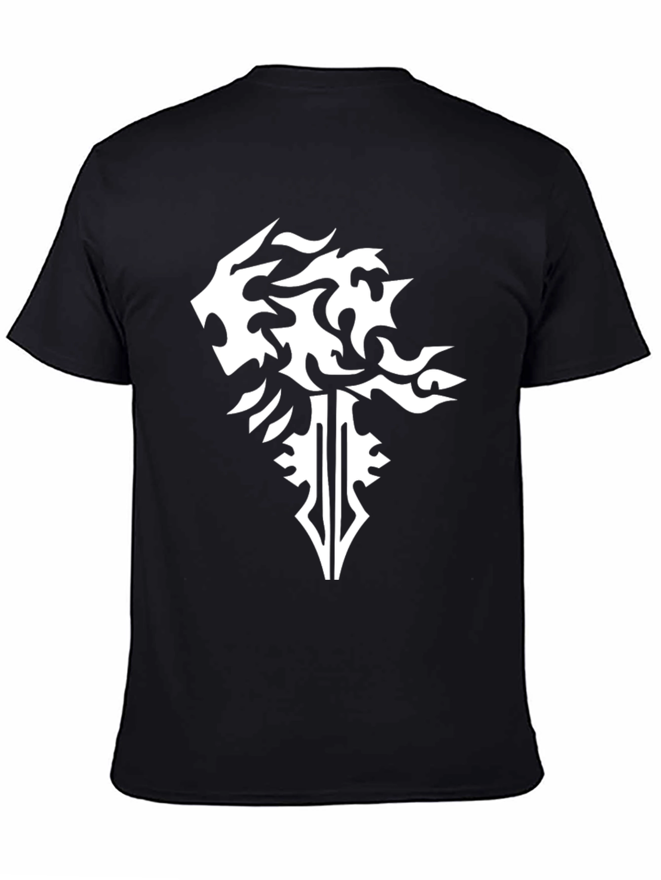 Black T-Shirt with Abstract Lion & Sword Design