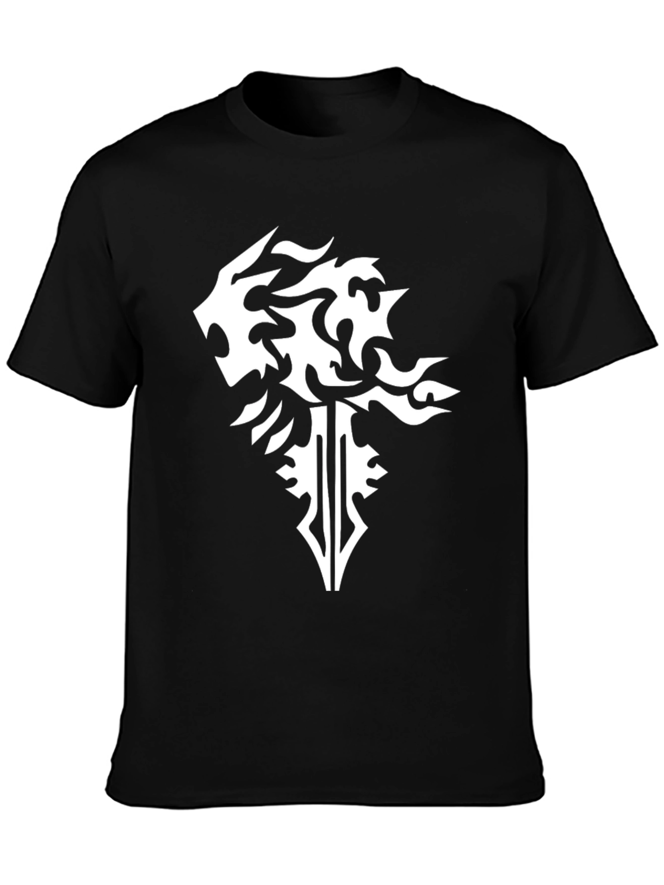 Black T-Shirt with Abstract Lion & Sword Design