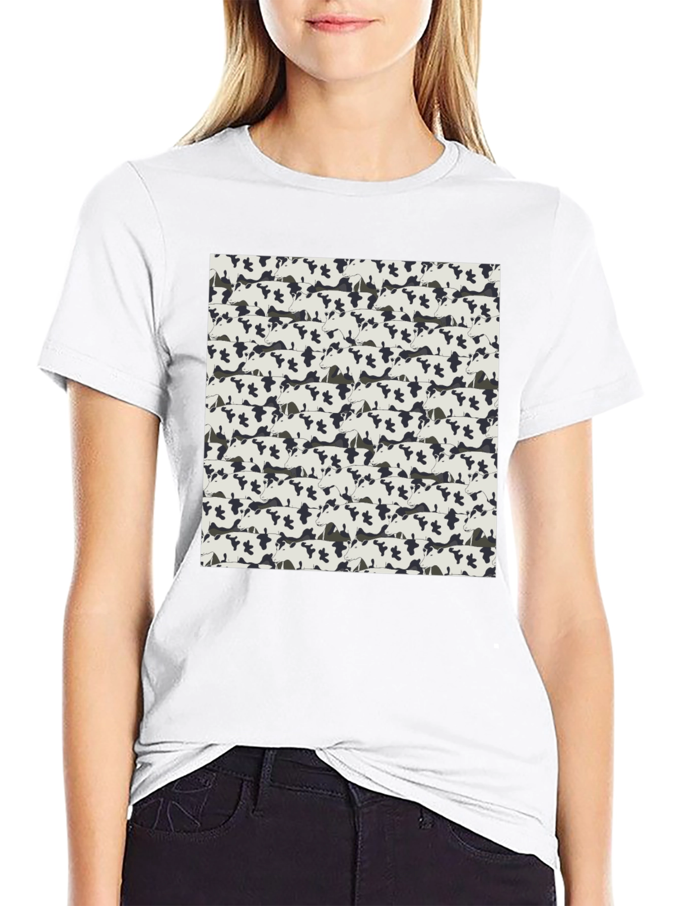Cow Print T-Shirt - Black - Patterned Tee