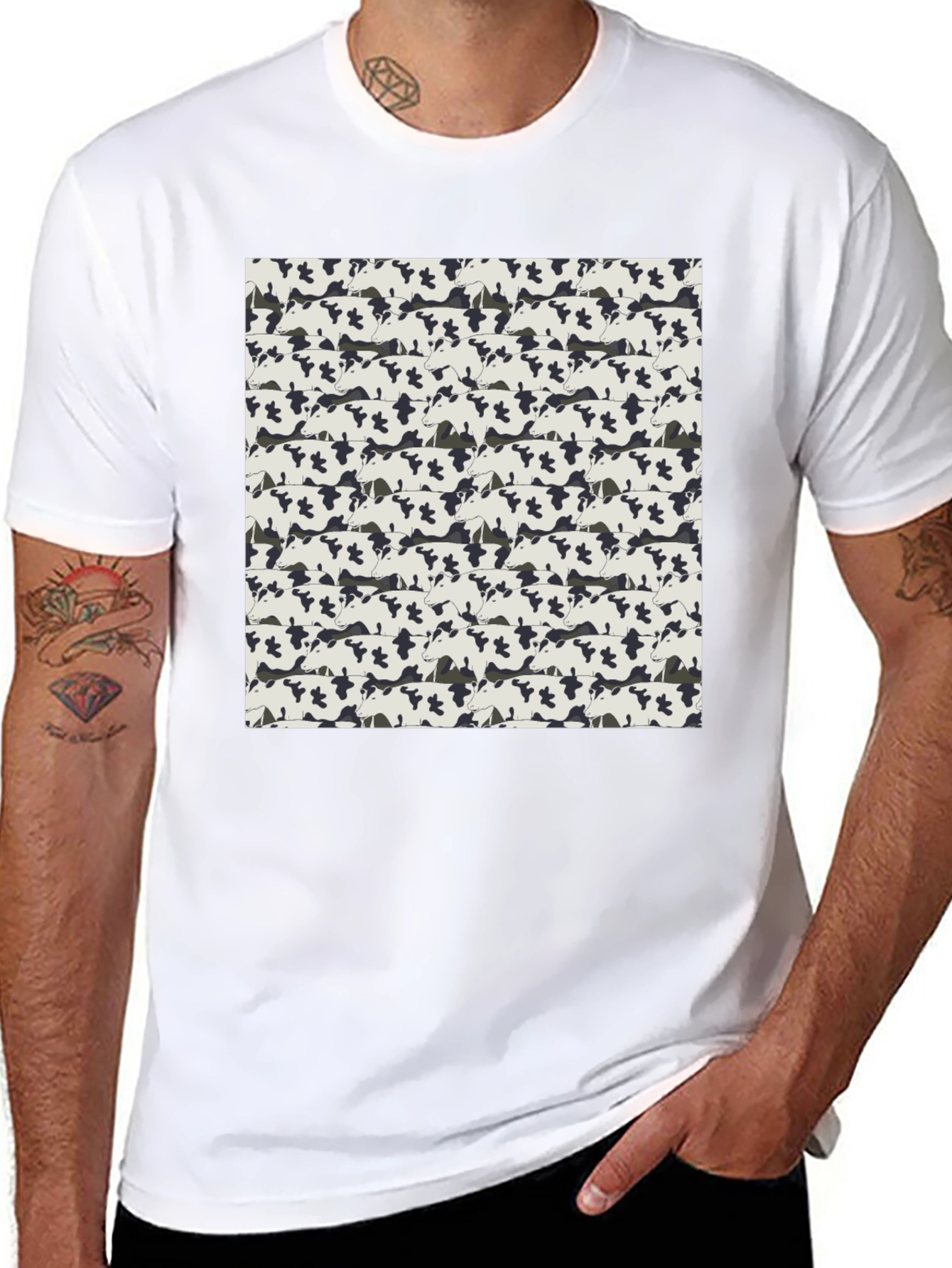Cow Print T-Shirt - Black - Patterned Tee