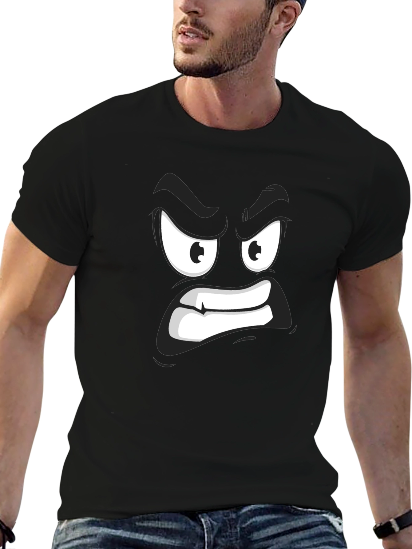 Angry Face Graphic Black T-Shirt