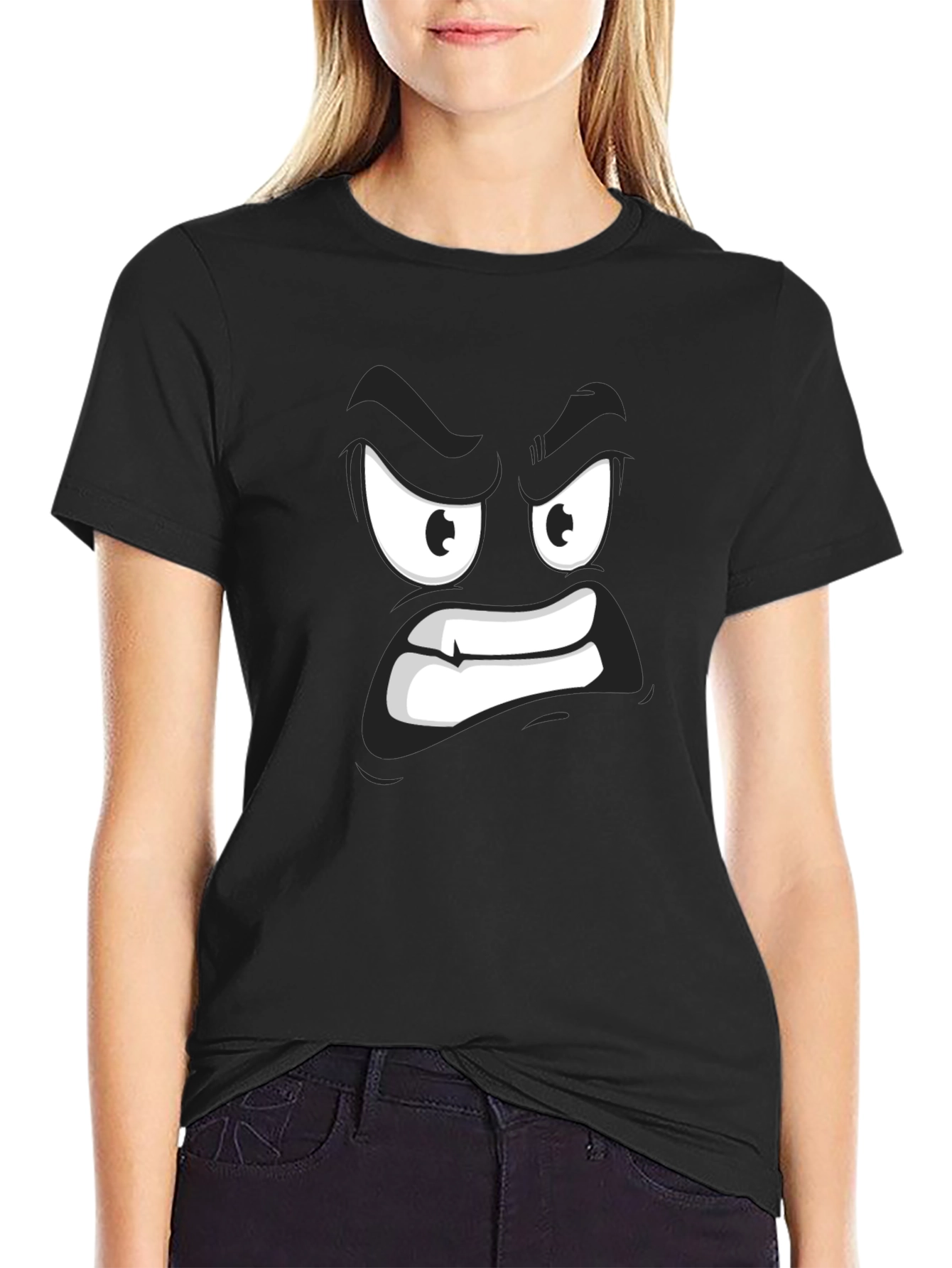 Angry Face Graphic Black T-Shirt