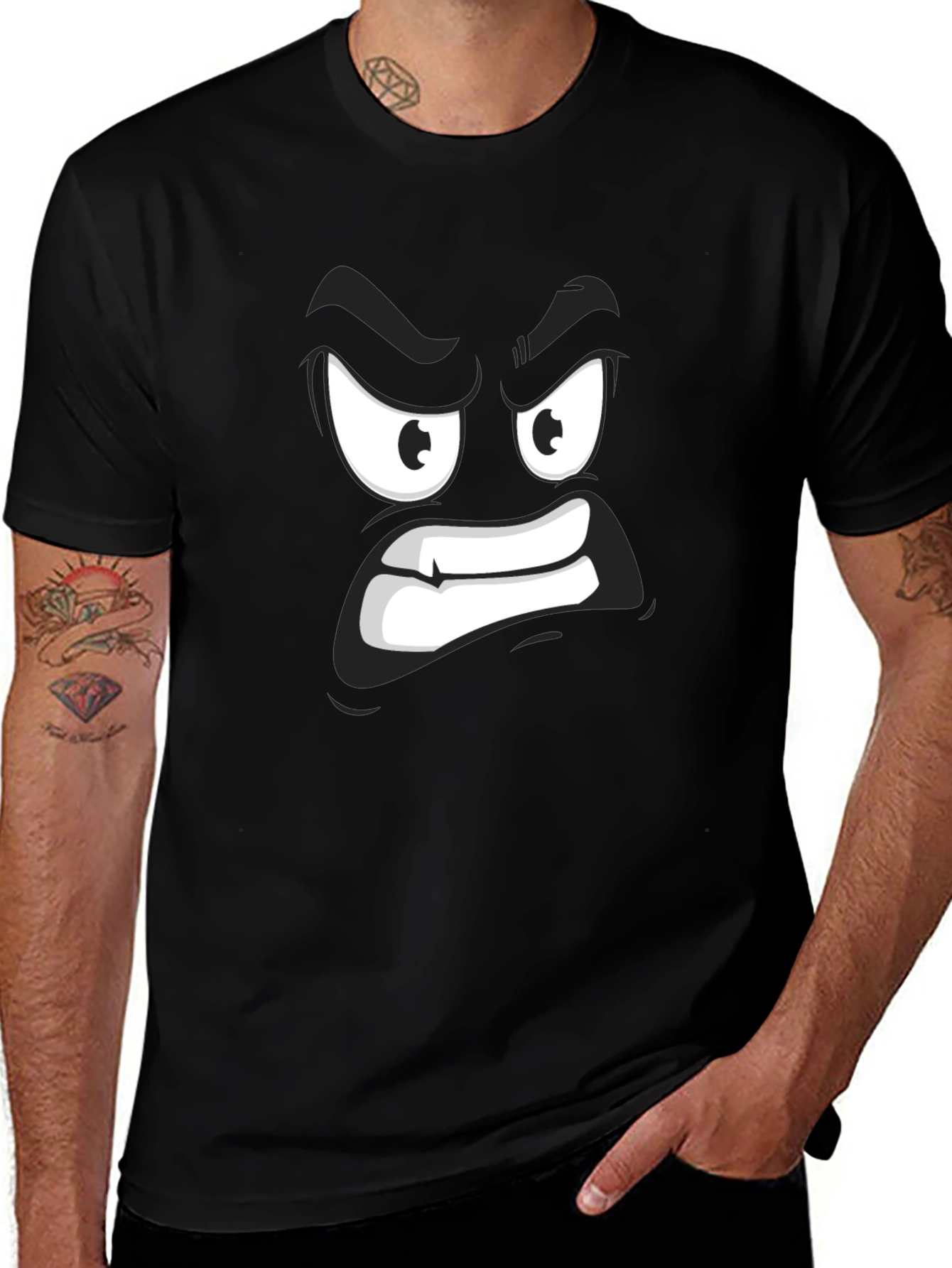 Angry Face Graphic Black T-Shirt