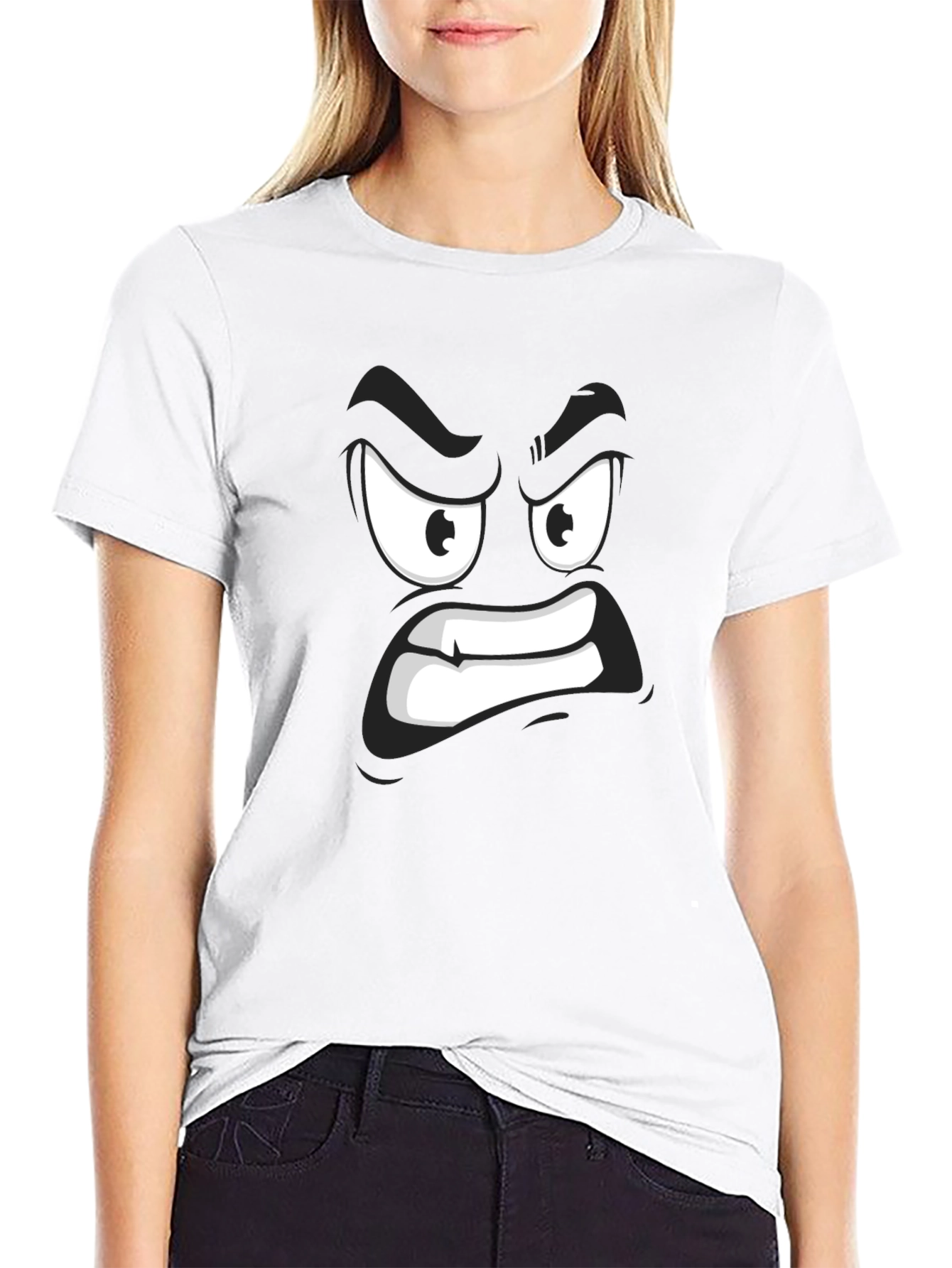 Angry Face Graphic Black T-Shirt