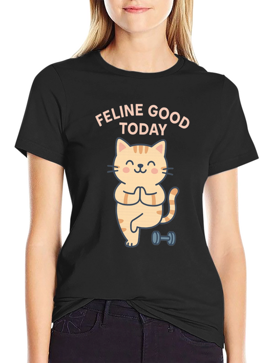 Feline Good Today Cat Yoga Black T-Shirt