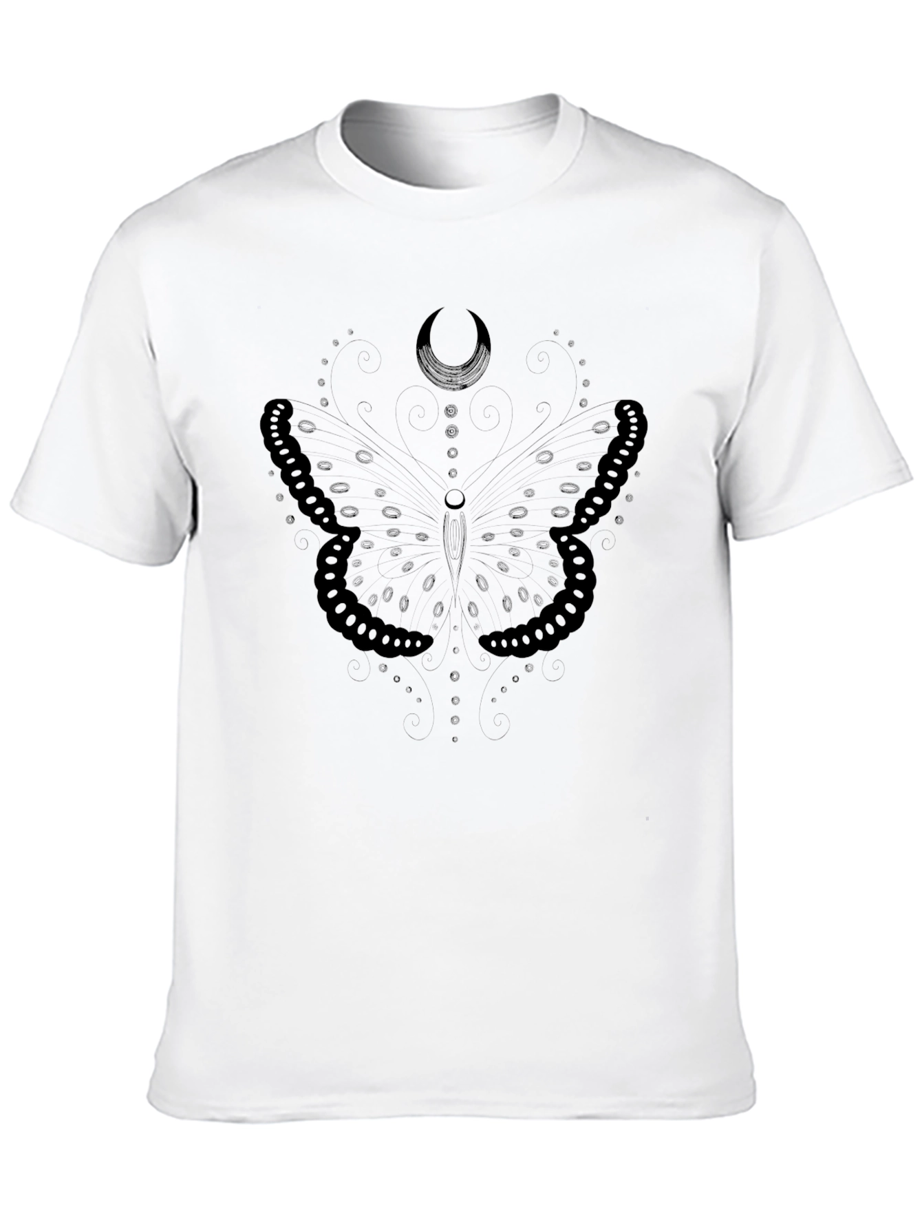Butterfly Moon Graphic Tee - Black Cotton Casual T-Shirt