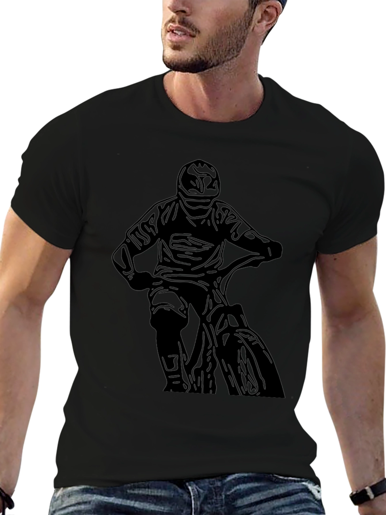 Mens Black Biker Graphic Tee