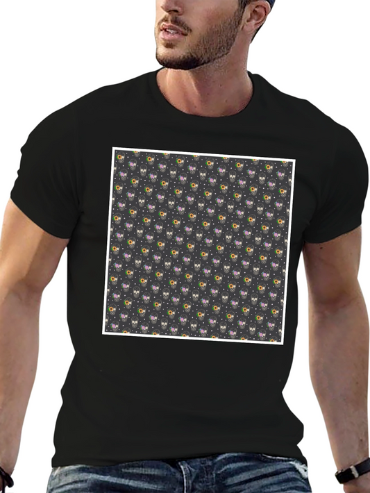 Skull & Floral Print Black T-Shirt