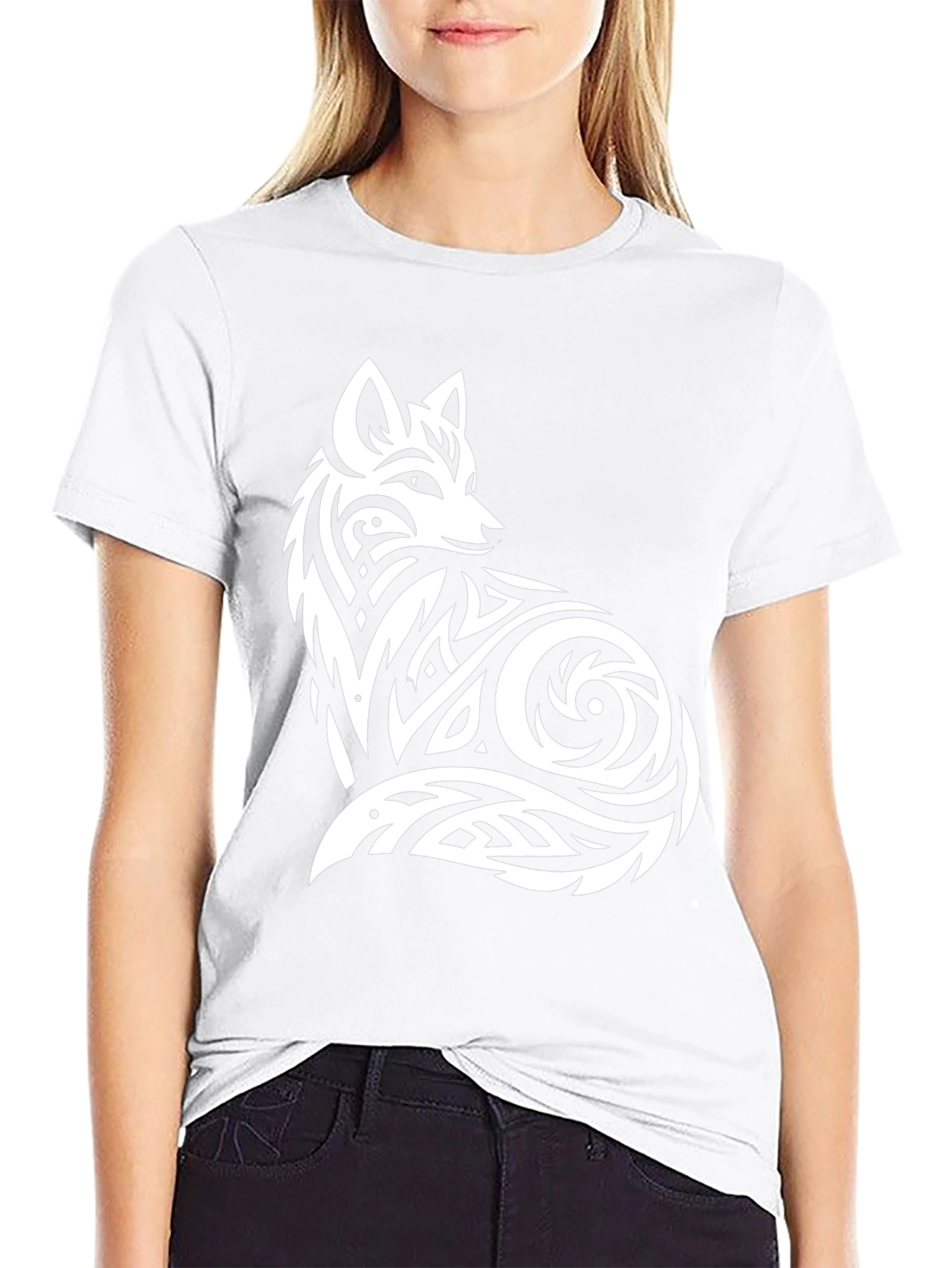 Tribal Fox Graphic Tee - Black Cotton T-Shirt