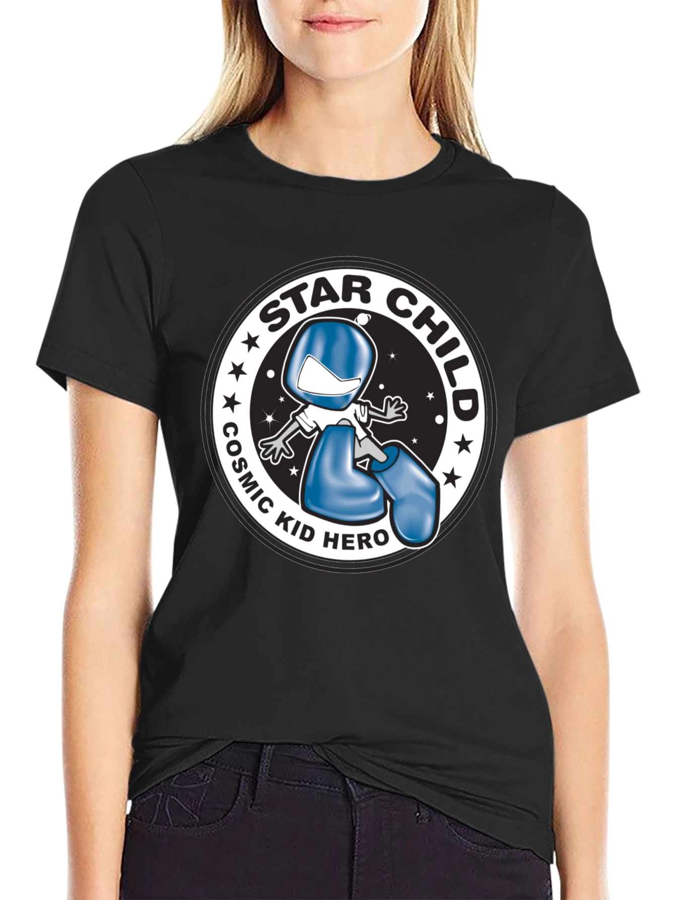 Star Child Cosmic Kid Hero Black T-Shirt