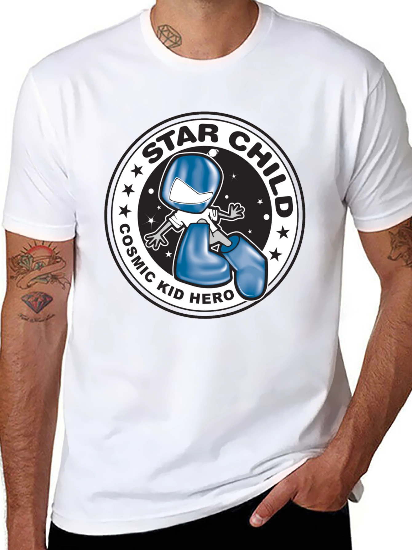 Star Child Cosmic Kid Hero Black T-Shirt