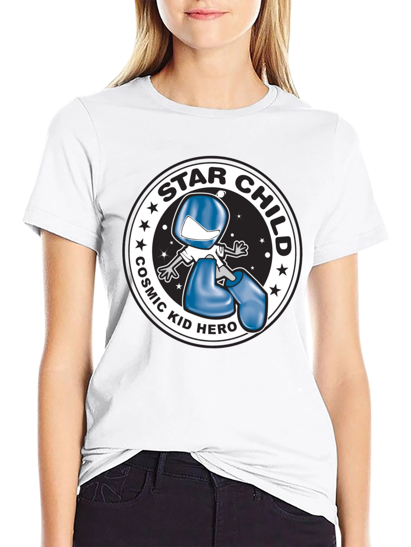 Star Child Cosmic Kid Hero Black T-Shirt