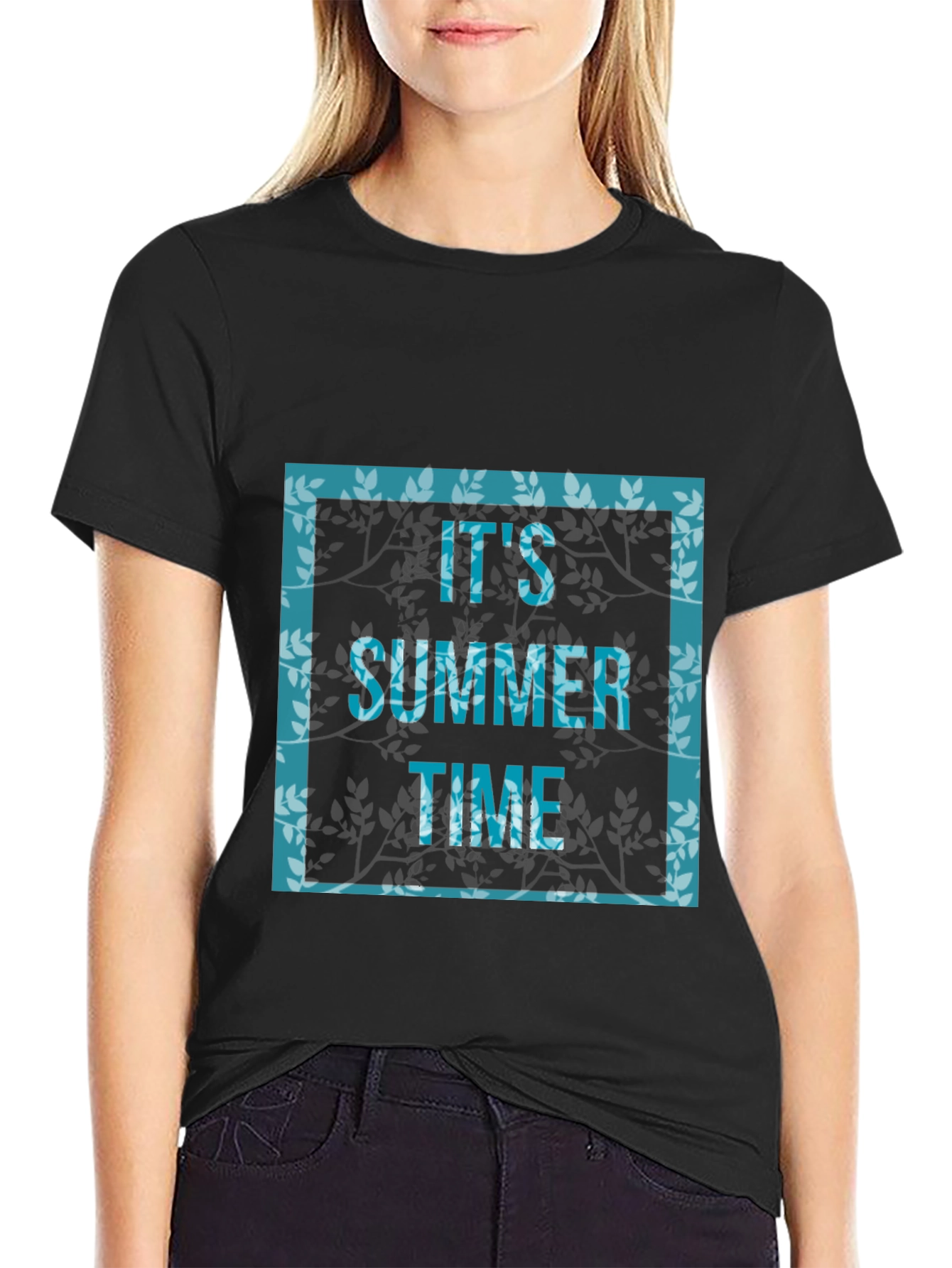 Its Summer Time Graphic Print Black T-Shirt
