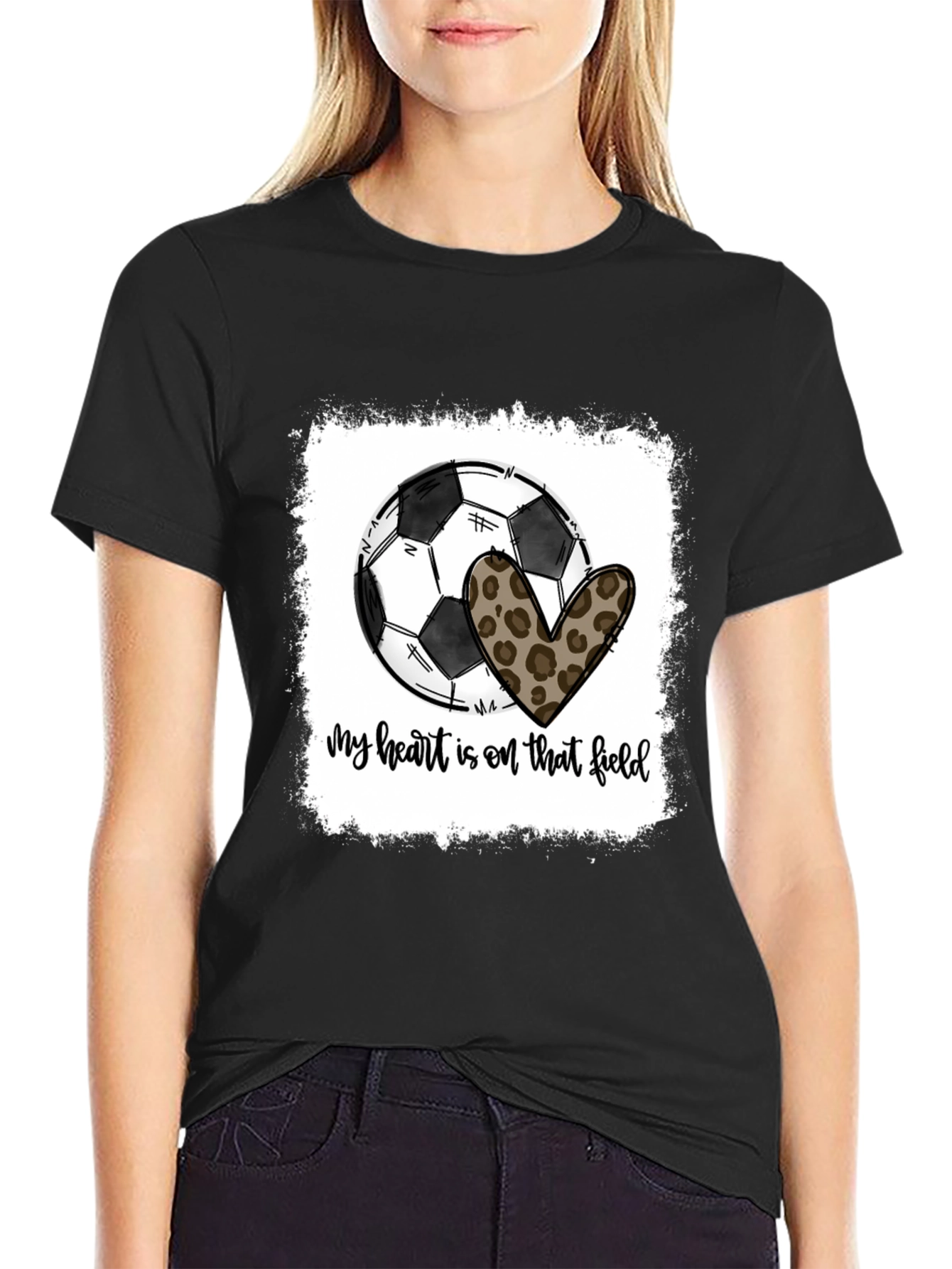 Soccer Heart Leopard Print T-Shirt