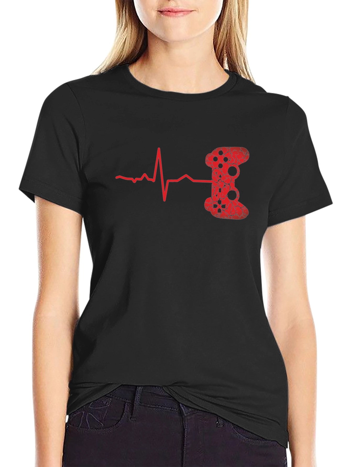 Gamer Heartbeat T-Shirt - Red Gaming Controller Design
