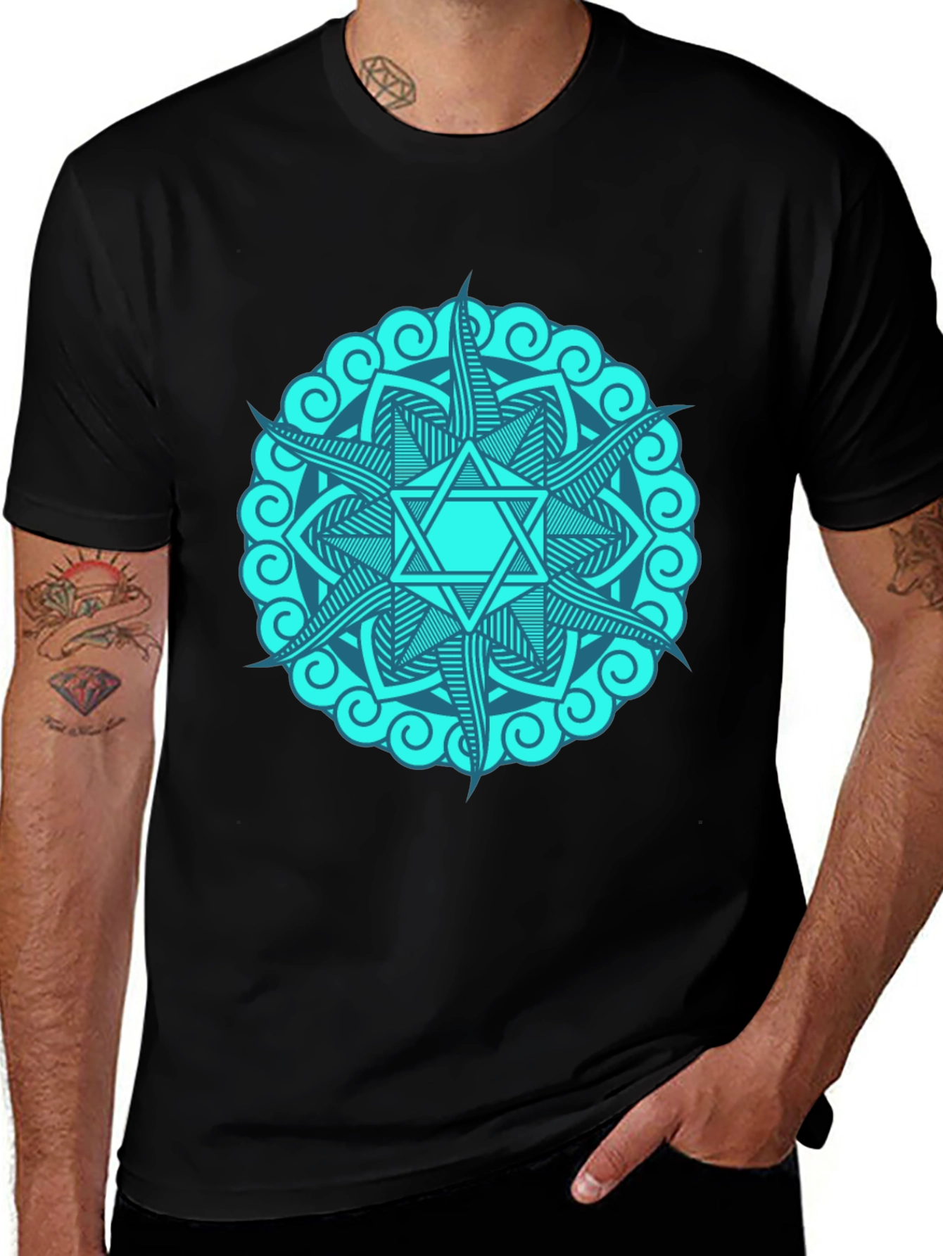 Teal Mandala Star Graphic T-Shirt