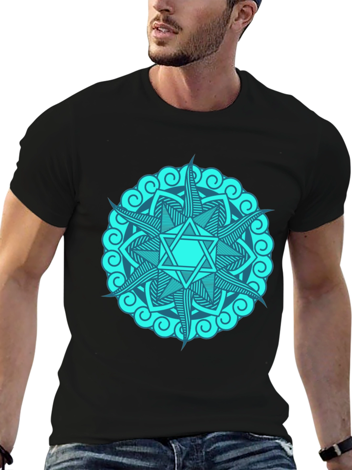 Teal Mandala Star Graphic T-Shirt
