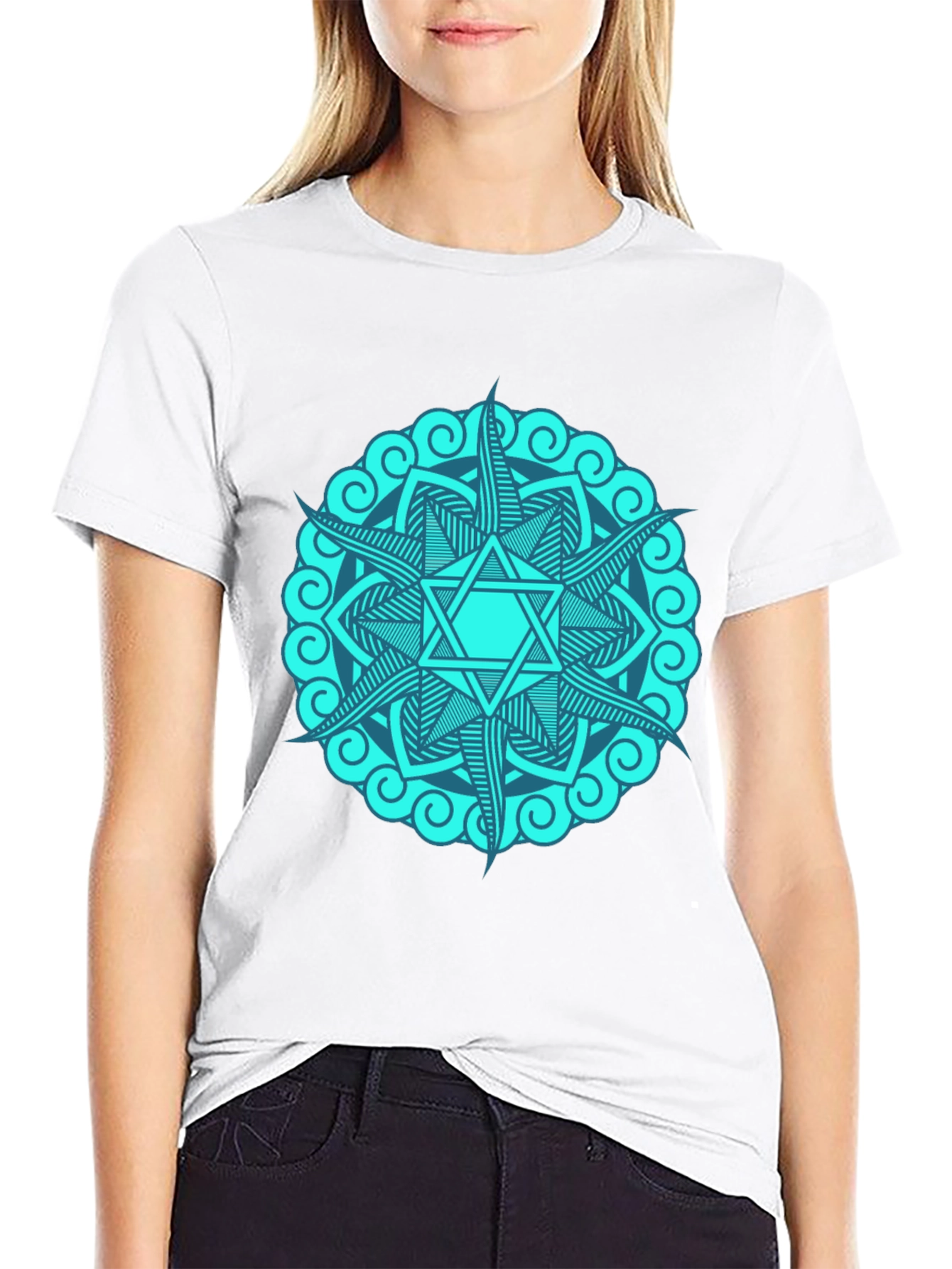 Teal Mandala Star Graphic T-Shirt