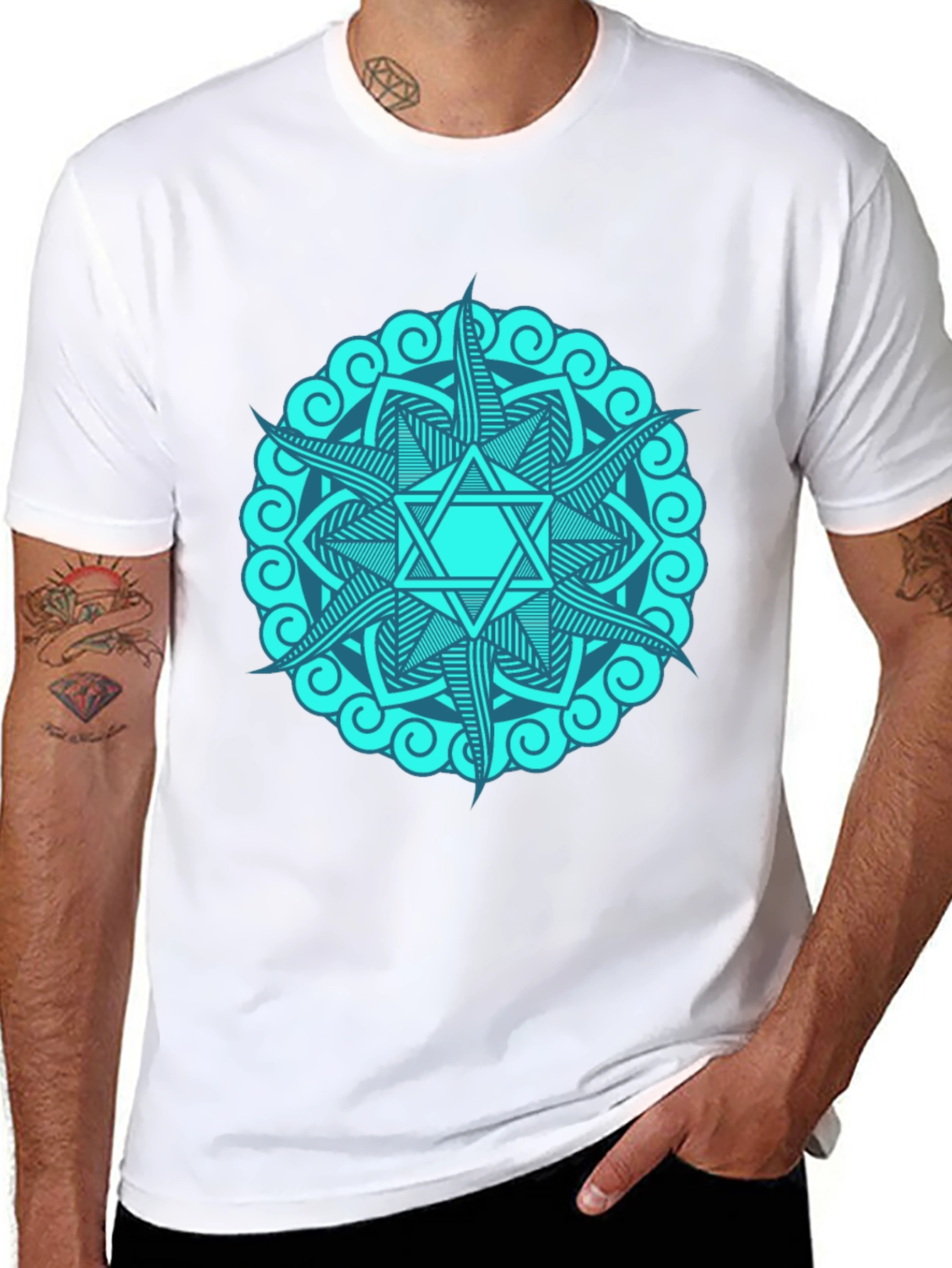 Teal Mandala Star Graphic T-Shirt