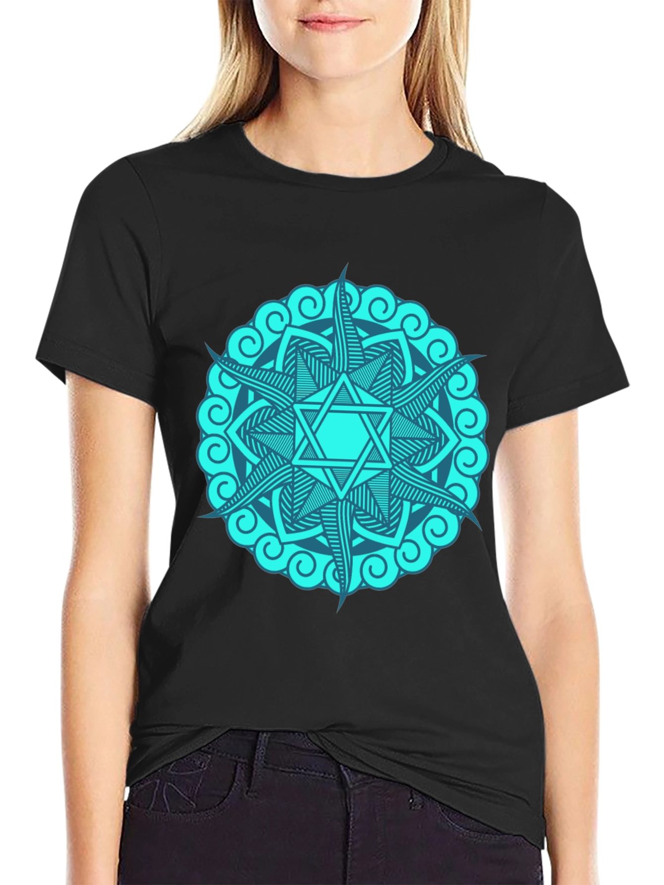 Teal Mandala Star Graphic T-Shirt