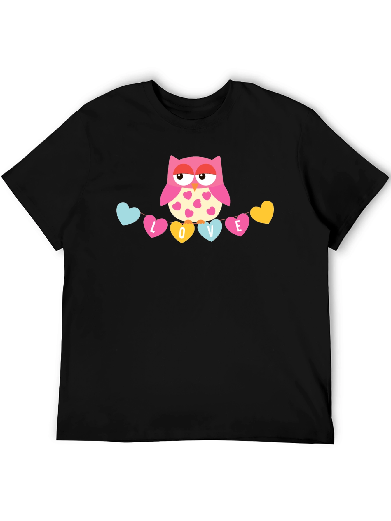 Owl Love Valentines Graphic T-Shirt - Black