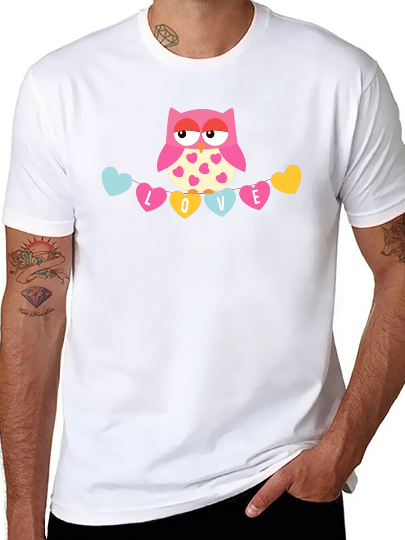 Owl Love Valentines Graphic T-Shirt - Black