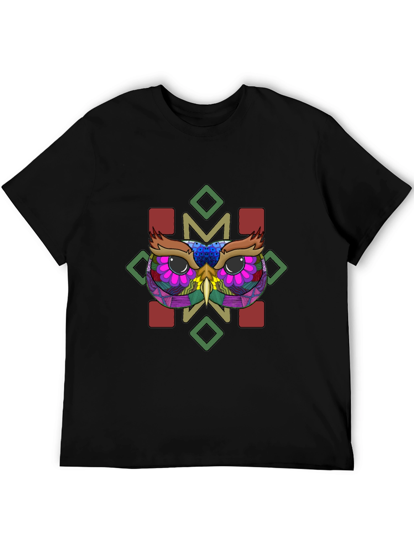 Owl Graphic Tee - Black Cotton Blend Shirt