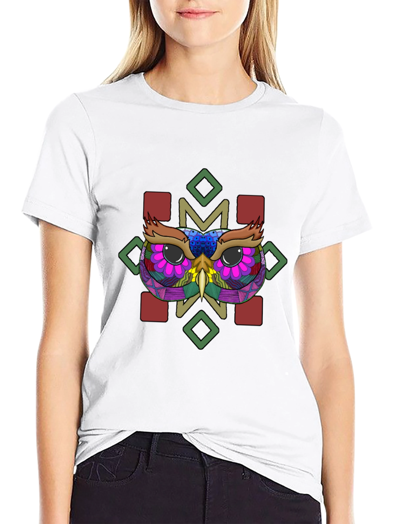 Owl Graphic Tee - Black Cotton Blend Shirt