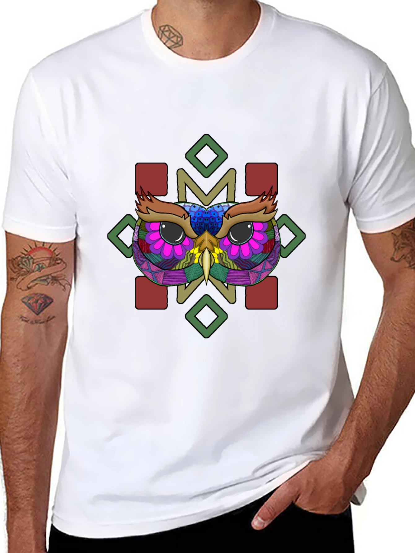 Owl Graphic Tee - Black Cotton Blend Shirt