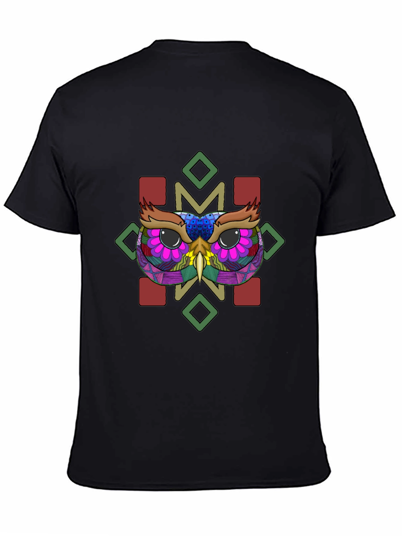 Owl Graphic Tee - Black Cotton Blend Shirt