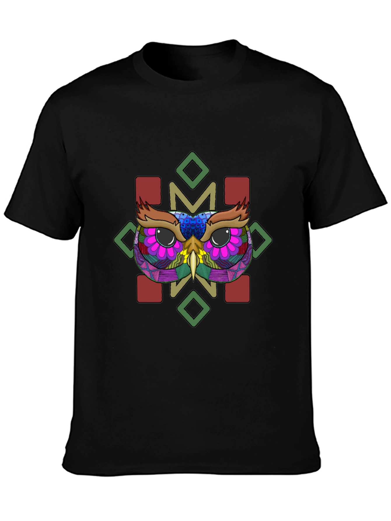 Owl Graphic Tee - Black Cotton Blend Shirt