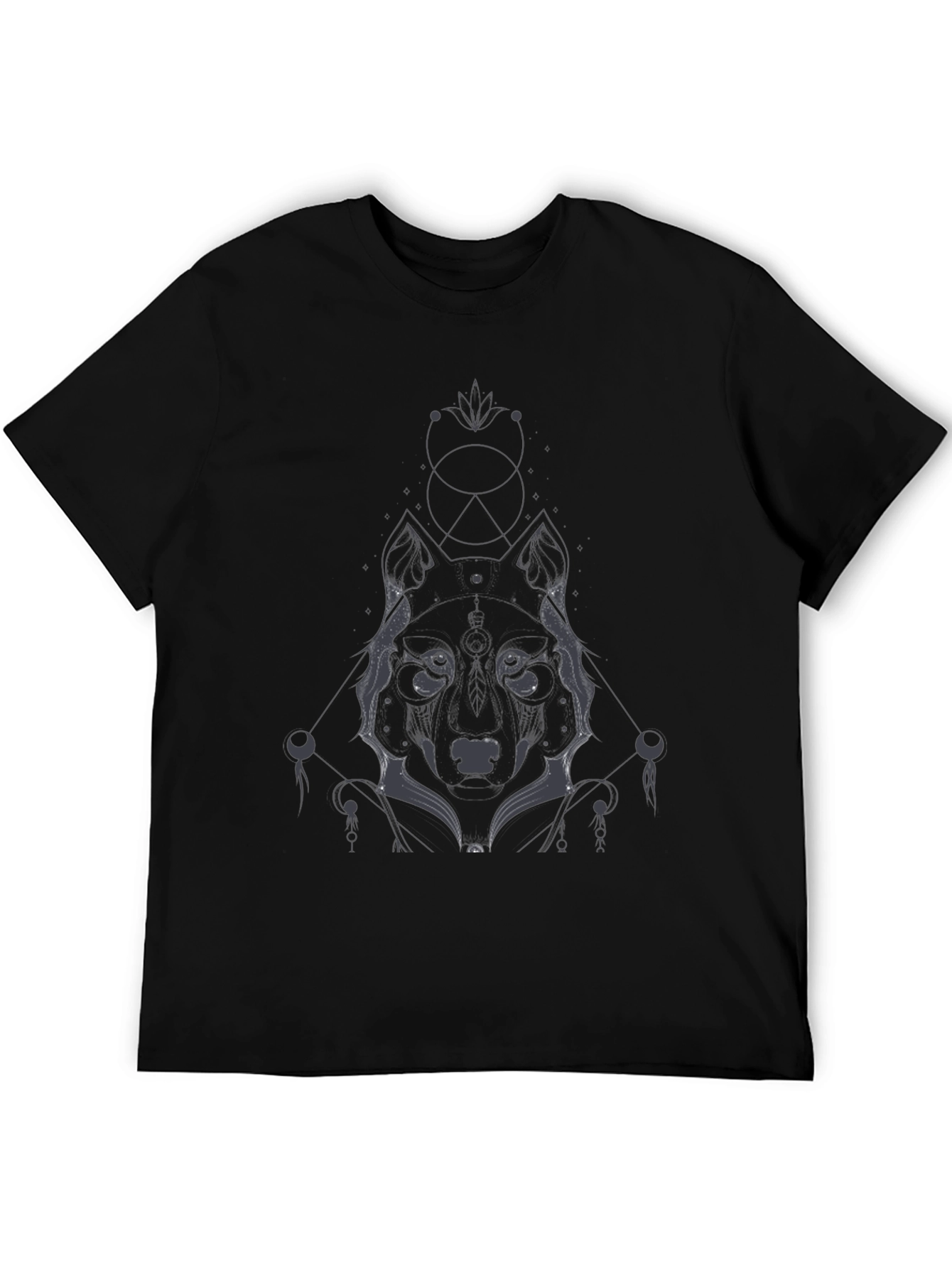 Geometric Wolf Graphic Tee - Black Cotton Blend Shirt