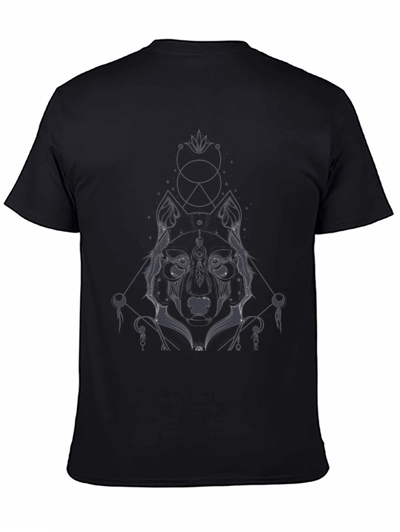 Geometric Wolf Graphic Tee - Black Cotton Blend Shirt